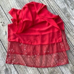 Solid Color Bright Red Scarf with Red Lace Dressy Scarf Cottagecore outfit
